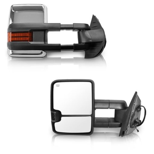 Espejos de Remolque de Repuesto Perfit Zone para CHEVROLET Silverado SIERRA 2007-2014, CON CALEFACCIoN, SEnAL aMBAR, Lampara de Claridad, CROMADO (CONJUNTO DE PARES)
