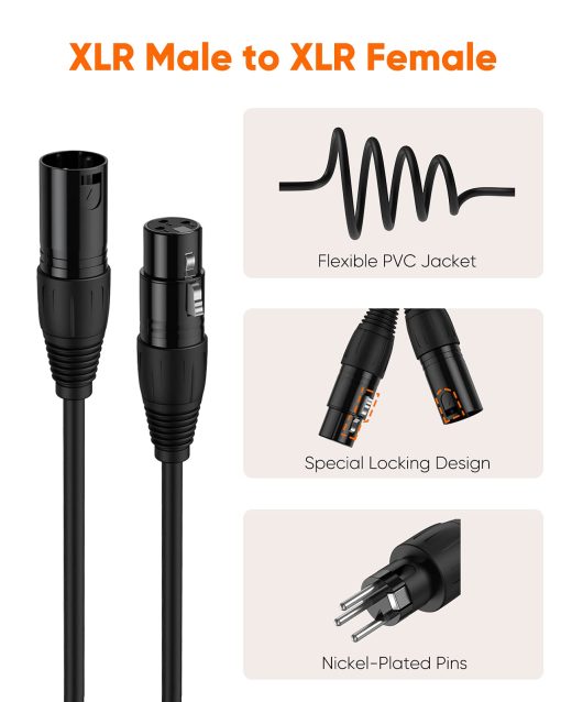 CableCreation XLR Cable [50FT], Cable de microfono XLR Macho a Hembra Balanceado de 3 Pines Compatible con Microfono Shure SM, Behringer, Sistemas de Altavoces, Estacion de Radio y Mas, Negro - Imagen 3