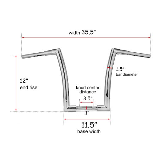 Manillar de 12" Ape Hanger 1.5 pulgadas Fat Monkey Bar Cromado Compatible con Harley Dyna Softail Sportster XL 883 1200 y Modelos Road King 1994-2022 y Road Glide 1998-2013 - Imagen 3