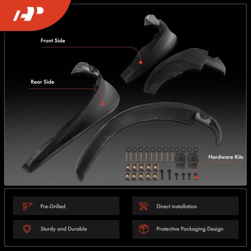 Juego de 4PCS de guardabarros salpicaduras con hardware compatibles con Mazda Miata (MX5 MX-5) 1990-1997, Convertible Solamente, 2 Puertas, Delantero y Trasero (Lados del Conductor y Pasajero) - A-Premium - Imagen 3