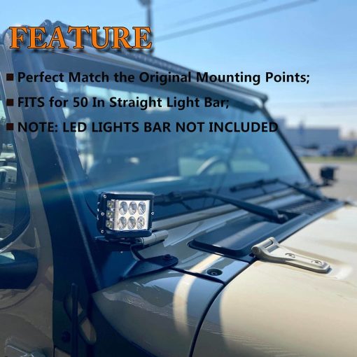 Soportes de Montaje para Barra de Luz de 50'' Samman Compatible con Jeep JL Marco Superior del Parabrisas Monturas Barra de Luz LED de 50 Pulgadas para Wrangler JL 2018, 2019 (Izquierda y Derecha) - Imagen 4