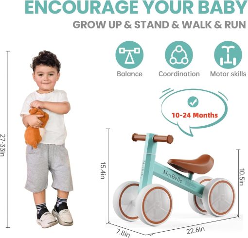 Bicicleta de equilibrio para bebes con luces coloridas para ninos y ninas de 1-2 anos, 10-24 meses, bicicleta de equilibrio para empujar, 4 ruedas, primera bicicleta para ninos, regalos de cumpleanos para ninos pequenos en edad preescolar - Imagen 5
