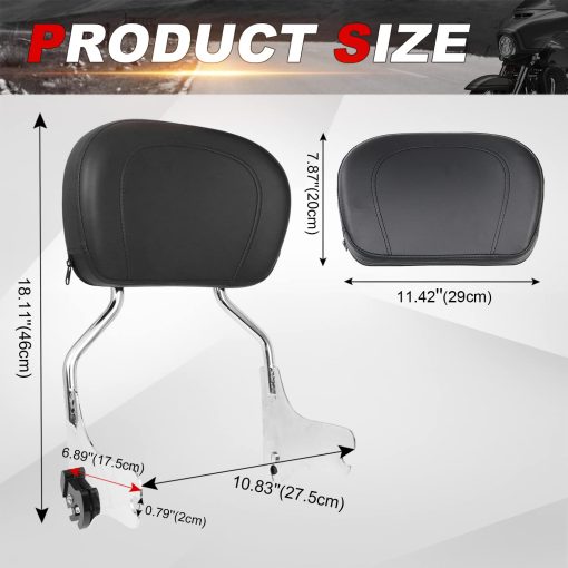 AUFER Respaldo Desmontable Sissy Bar Respaldo Trasero con Almohadilla Compatible con Touring Road King Electra Glide Street Glide Road Glide FLHR FLHX FLHT FLTR 1997-2008 (Cromo) - Imagen 7