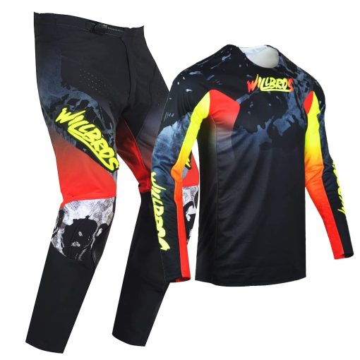 Conjunto de Jersey y Pantalones de Motocross para Hombres Willbros MX Set Offroad Dirt Bike Downhill Enduro Race para Adultos Negro Amarillo Rojo (Jersey L Pantalones 34) - Imagen 3