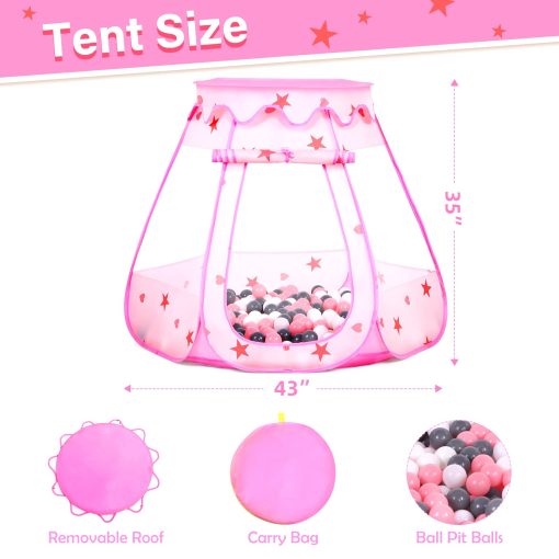 Tent Ball Pit para Bebes con 50 Bolas, Tienda de Juego Pop Up para Ninas, Juguetes de Princesas para Ninos Casa de Juegos Interior y Exterior con Bolsa de Transporte (Rosa: Rosa/Blanco/Gris, 109x90cm/50 Bolas) - Imagen 7