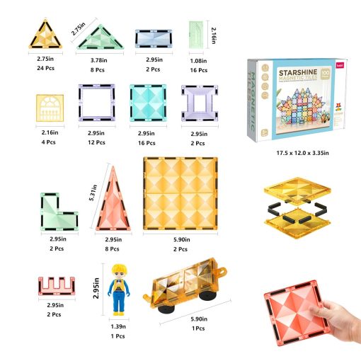tutuebobe 100Pcs Magnetic Tiles - Bloques de Construccion Magneticos de Diamante - Set de Construccion STEM para Ninos - Imagen 6