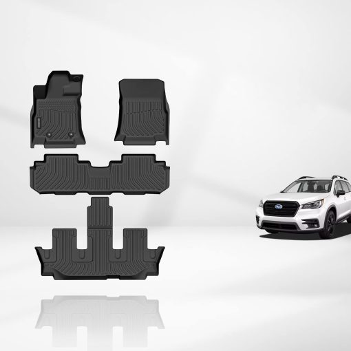 Tapetes para Piso Personalizados KELCSEECS para Subaru Ascent 7 Pasajeros(Bucket Seating) Tapetes para Automoviles Todo Clima Protectores para Pisos Delanteros, Traseros y de la 3a Fila Accesorios para Subaru Ascent Negro