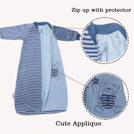 Saco de Dormir para Bebe de Manga Larga 9-24M de Algodon de Terciopelo Calido de BLOOMSTAR de 12-18 Meses - Manta Portatil para Ninos y Ninas Pequenos Bebes - Saco de Dormir Suave para Envolver con Brazos - Tog 2.0 Sleeper de Transicion - Imagen 7