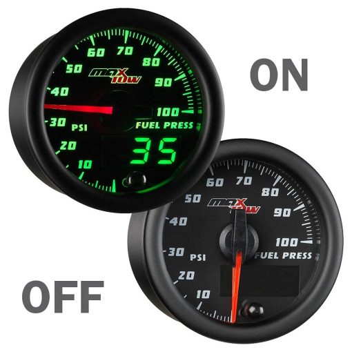 Kit de Medidor de Presion de Combustible MaxTow Double Vision 100 PSI - Incluye Sensor Electronico - Cara Negra - Dial Iluminado en LED Verde - Lecturas Analogicas y Digitales - para Camiones - 2-1/16" 52mm - Imagen 6
