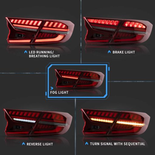 Luces Traseras LED VLAND compatibles con Honda Accord 10th Gen 2018-2022 con Lamparas Traseras de Animacion Dinamica de Escaneo y DRL de Respiracion, con Secuencial, Rojo, Par 4Pcs - Imagen 2
