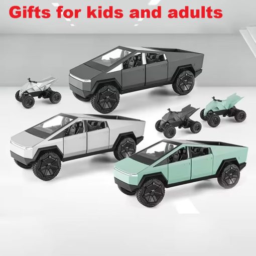 Modelo de coche de aleacion todoterreno pick-up 1:24 con juguete de motocicleta, funcion de sonido y luz, adecuado para adultos y ninos como regalo de juguete, coleccionables, decoraciones (Pick-up 1:24 Plata) - Imagen 6