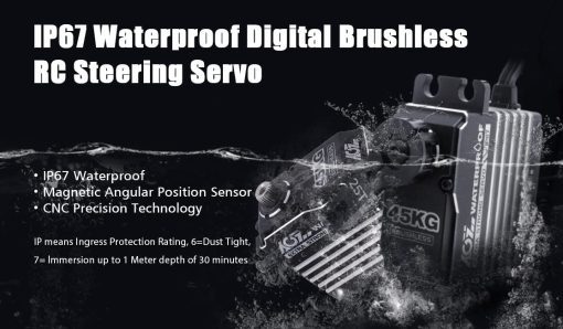AGFRC 45KG Waterproof RC-Steering-Servo-Motor High-Torque - Full Metal Gear Digital Brushless Servo for 1/8 1/10 RC Car Boat Crawler, Control Angle 180° (A81BHMW) - Imagen 7