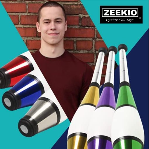 Set de 3 Clavas de Malabares Zeekio Pegasus - Calidad Premium - De Principiante a Profesional - Todo Verde - Imagen 3