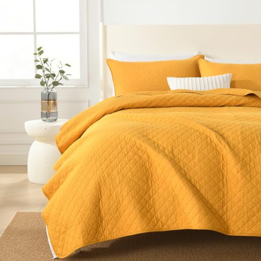 Juego de edredones de algodon Wistown King, 3 piezas de fundas ligeras reversibles para todas las estaciones, con patron geometrico, amarillo - Imagen 2