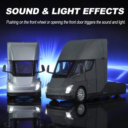 Camion de Juguete Modelo EROCK para Ninos, Camion Remolque de Metal Die-cast para Ninos/Jovenes con Luz/Sonido/Funcion de Retorno, Juguetes de Camiones para Ninos o Adultos Regalo (1:24 Camion Semi Gris) - Imagen 3