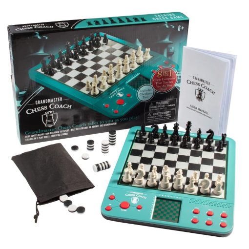 Juego de Ajedrez Electronico Gran Maestro - Juega contra oponentes, o computadora de varios niveles, con entrenador auditivo y ejercicios preestablecidos - Perfecto para ninos y adultos - con 8 juegos adicionales (Damas, Ajedrez, 4 en linea), Regalo de Navidad