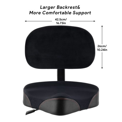 Banqueta de Bateria con Respaldo, Silla de Bateria Portatil Desmontable Estilo Motocicleta Taburete Hidraulico para Adultos con Respaldo Ajustable y Espuma Viscoelastica (Negro Aterciopelado) - Imagen 3