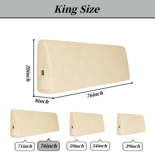 Almohada de cuña PYXAYS, Almohada de cabecera, Almohada de cama Queen, Almohada de sofa cama, Ideal para sentarse y descansar en la cama, Funda de almohada extraible, Tamaño King (76x8x20 pulgadas) Beige - Imagen 2