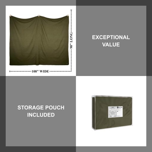 Manta de Lana 100% Virgen EKTOS, 90" x 108", Mejor Ropa de Cama para Campamento, Extra Grande, Lavable (Verde Oliva, Tamano King) - Imagen 5