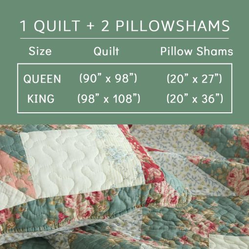 Juego de Colchas de Algodon Camandy, 3 Piezas de Edredones Reversibles con Estampado Estrella y Floral Rojo Real, Tamano Queen - Imagen 6