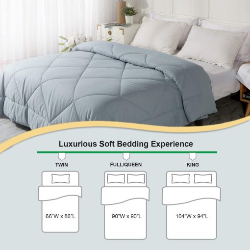 Coleccion Leisurely 2024 Edredon Premium Mejorado Sin Compresion Todas las Estaciones Relleno de Algodon 100% - Reversible Ligero Suave Transpirable Esponjoso (Gris Azul, Twin) - Imagen 8