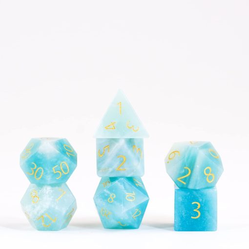 Set de Dados DND FanRoll de Metallic Dice Games 16mm: Amazonita Grabada, Juego de Rol para Dungeons and Dragons