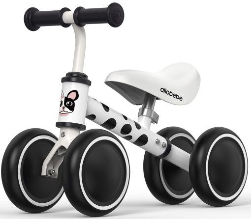 allobebe Bicicleta de Equilibrio para Bebe de 1 Ano, Primer Bicicleta de Equilibrio para Ninos Pequenos, Bicicleta sin Pedales de 4 Ruedas para Bebes de 12-24 Meses, Regalo de Cumpleanos para el Primer Ano, Perro Manchado