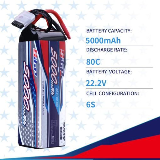 Bateria Lipo SIGP 5000mAh 22.2V 80C para RC Helicoptero Avion FPV Drone Quadcopter Competicion Hobby - Imagen 2