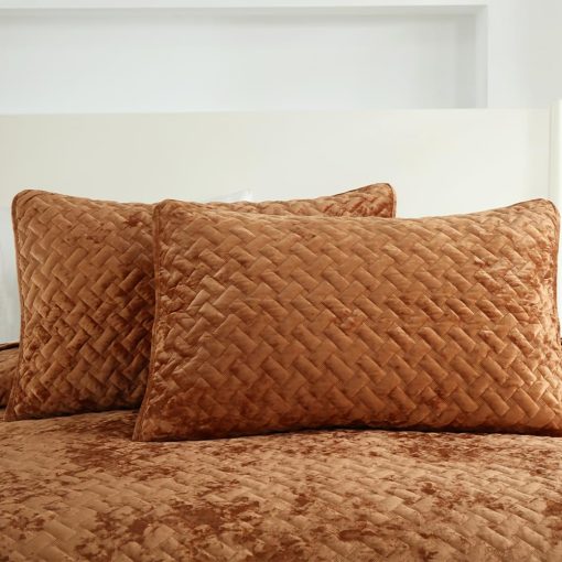 Juego de edredones de terciopelo Liians, juego de ropa de cama de lujo elegante, colchas de terciopelo ultra suave, mantas, patron de tejido de costura, colcha acolchada de algodon para todas las estaciones, color caramelo, tamano Queen - Imagen 5