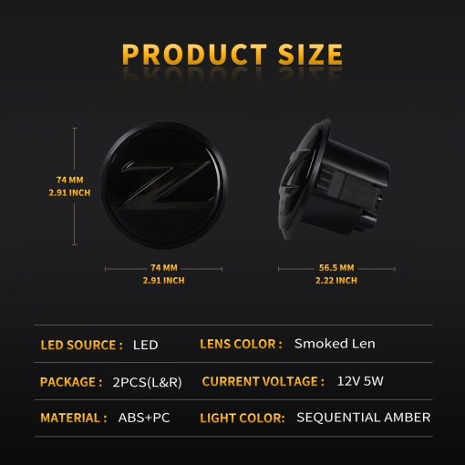 Luces intermitentes secuenciales LED para Nissan 370z Z34 2009-2020, 350z Z33 2003-2009 Lamparas de senal de giro 26160-1EK0A 26165-1EK0A, Lente ahumado 2 piezas - Imagen 5