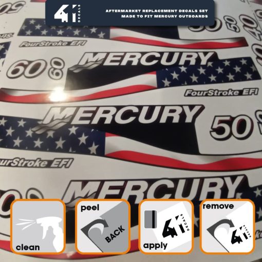 Set de Calcomanias de Repuesto Postventa para Mercury 50 Cuatro Tiempos Efi (2002-2004) Juego de Calcomanias (Stickers) - Imagen 4