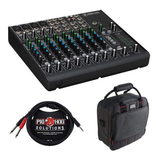 Mackie 1202VLZ4 Mezcladora Compacta de 12 Canales con G-MIXERBAG-1212 Bolsa Acolchada de Nylon para Mezclador/Equipo & PB-S3410 Cable de Ruptura Estereo de 3.5 mm, 10 pies - Paquete