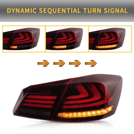 Juegos completos de luces traseras LED VLAND para [Honda Accord 9th Gen Sedan 2013 2014 2015] con senal de giro secuencial ambar, YAB-YG-0250-H, Rojo y ahumado [No compatible con Honda accord lx/Sport/Touring] - Imagen 3