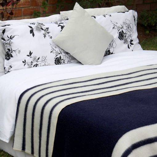 Manta Gruesa de Lana de Alpaca - Manta de Lana de Alpaca de Alta Calidad para Camping al Aire Libre o Uso en Interiores | Mantas Suaves de Lana de Alpaca Peruana (Azul Marino/Ivory, Twin) - Imagen 5