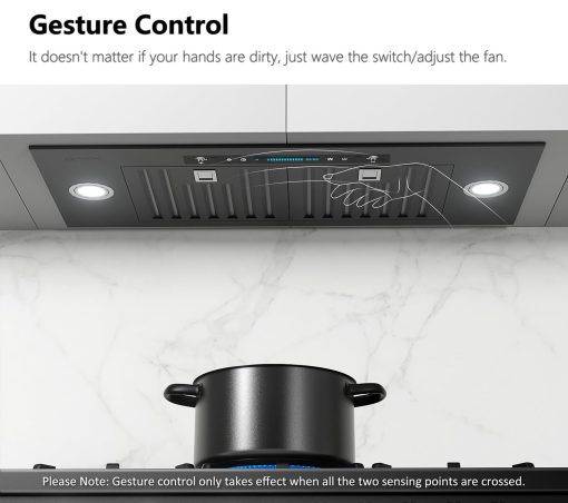 Campana extractora empotrable/insertable IKTCH de 30 pulgadas en negro, 900 CFM ductada/no ductada campana de cocina de acero inoxidable con panel de control tactil y de control por gestos de 4 velocidades (IKB01-30-BSS) - Imagen 3