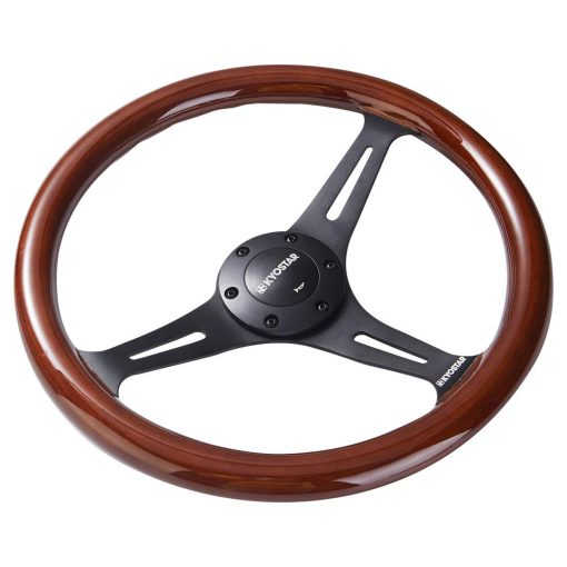 Volante de madera estilo clasico con nostalgia universal de 350 mm (14 pulgadas) Grant con rayos negros y boton de bocina - Imagen 3