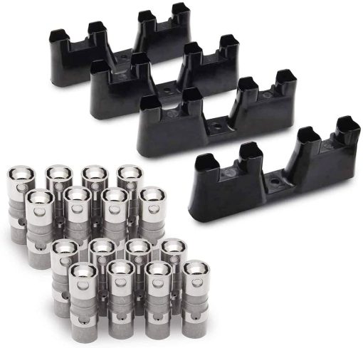 Set de 16 Levantadores Hidraulicos de Rodillos con 4 Bandejas Guias 12595365 12499225 12551162 12569259 Compatible con GM Chevy 7.0L 6.2L 6.0L 5.7L 5.3L 4.8L V8
