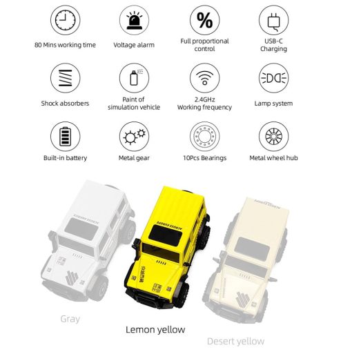 Coche de control remoto SoloGood LDARC X43 1:43 Escala Coche de Carreras RC 1/43 Vehiculo de Escalada en Miniatura 4WD Coche RTR 2.4G Mini Coche de Control Remoto para Adultos Aficionados a los Coches RC (Amarillo Limon) - Imagen 4