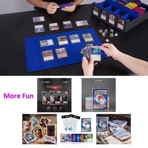 Caja de Mazo MTG, Estuche magnetico de almacenamiento de cartas de intercambio que contiene mas de 3000 cartas sin funda con 20 separadores coloridos y 4 soportes para cartas, caja de mazo de 4 filas para cartas de juego magico (azul y negro) - Imagen 7