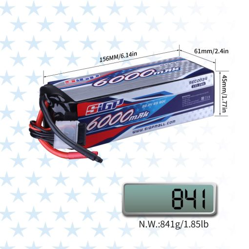 Bateria Lipo SIGP 6S 22.2V 6000mAh 60C para Helicoptero RC Avion Drone FPV Carreras Quadcopter Hobby - Imagen 4