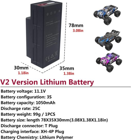 2PCS Bateria de Litio de Actualizacion de 11.1V 1050mAh 3S con 2 Cables de Carga USB para Coche de Control Remoto MJX H16 H16P H16E H16H H16DR H16SC H16BM JC16EP 16207 - Imagen 2