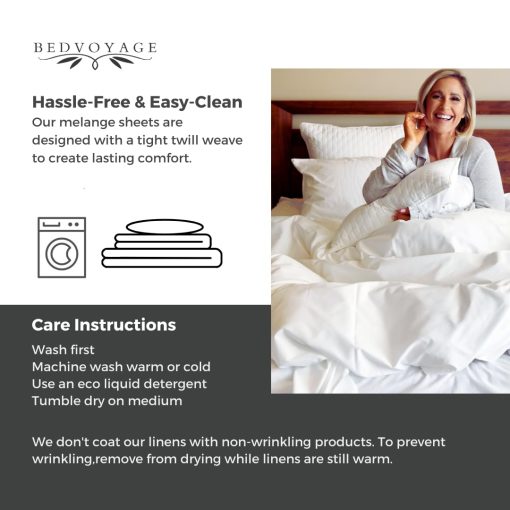 Juego de sabanas Twin BedVoyage Soft - Juego de sabanas de lujo Melange, 3 piezas, ropa de cama mas suave y refrescante, viscosa derivada del bambu y algodon, bolsillo profundo de 18" - Snow - Imagen 6