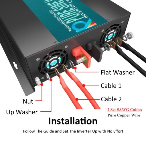 Inversor de energia solar WZRELB Reliable 3000W Fuera de la red 24V Convertidor de voltaje CC Pantalla LED Onda sinusoidal pura Dual 120V Salidas de CA - Imagen 4