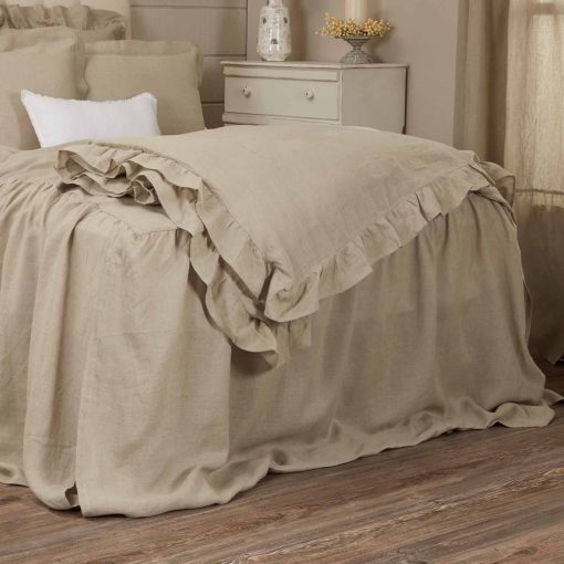 Colcha de Cama Piper Classics Provincial Linen Natural Beige con Volantes para Cama Queen, 56" W x 78" L, con Volante en 3 Lados de 45" de Caida, Ropa de Cama 100% Lino - Imagen 5