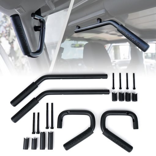 Kit de 4 agarraderas delanteras y traseras de aluminio Xprite - Barras de agarre resistentes y manijas de roll bar para Jeep Wrangler JK JKU 2DR/4DR 2007-2018 - Accesorio interior resistente para todoterreno (Negro)