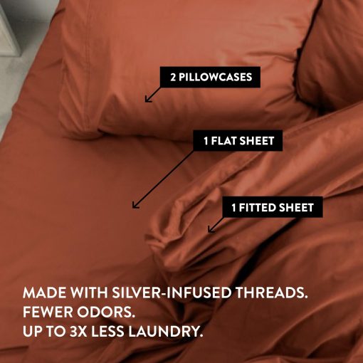 Juego de Sabanas Ajustables Miracle Made Extra Luxe Cool IT True Grip - Terracota 4 Piezas con Plata Infundida - Sabanas King de 300 Hilos - Sabanas Refrescantes - Imagen 3