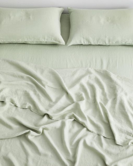 Sabana Ajustable de Lino Bed Threads - 100% Lino Frances - 170 GSM - Lujo y Respetuoso del Medio Ambiente - Transpirable, Duradero y Suave - Sabana Ajustable Individual - Lavable en Lavadora - Cali King - Salvia - Imagen 4