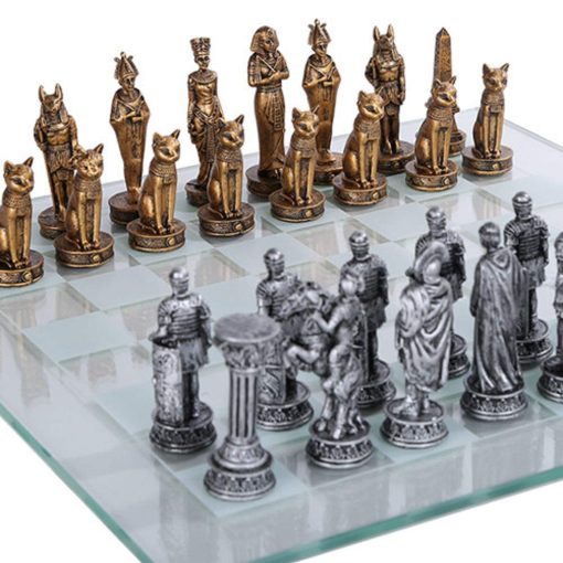 Juego de ajedrez Romanos vs Egipcios de Pacific Giftware con tablero de cristal - Imagen 2