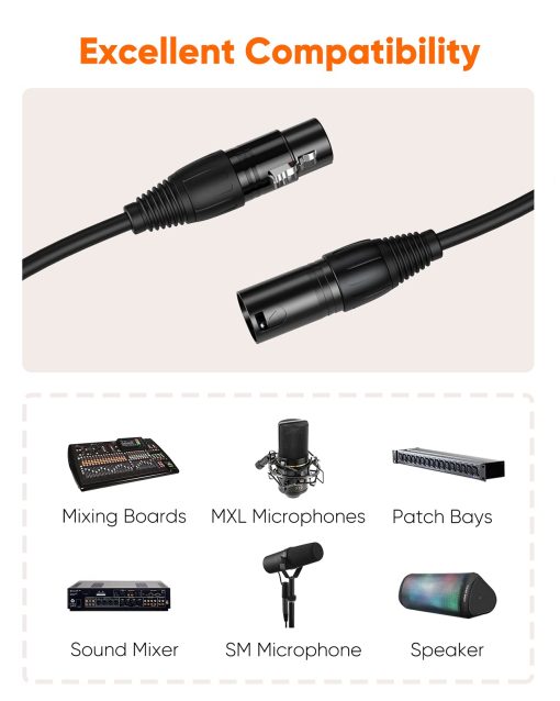 CableCreation XLR Cable [50FT], Cable de microfono XLR Macho a Hembra Balanceado de 3 Pines Compatible con Microfono Shure SM, Behringer, Sistemas de Altavoces, Estacion de Radio y Mas, Negro - Imagen 6