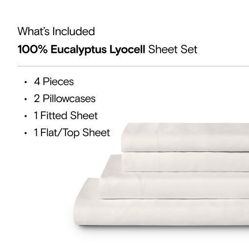Juego de sabanas SIJO AiryWeight Tencel, 100% Lyocell derivado de eucalipto, suave como mantequilla, Ganador al Mejor Juego de Sabanas Refrigerantes segun Architectural Digest 2022 - 4 piezas - 2 fundas de almohada 1 sabana ajustable 1 sabana encimera (Marfil, Queen) - Imagen 2